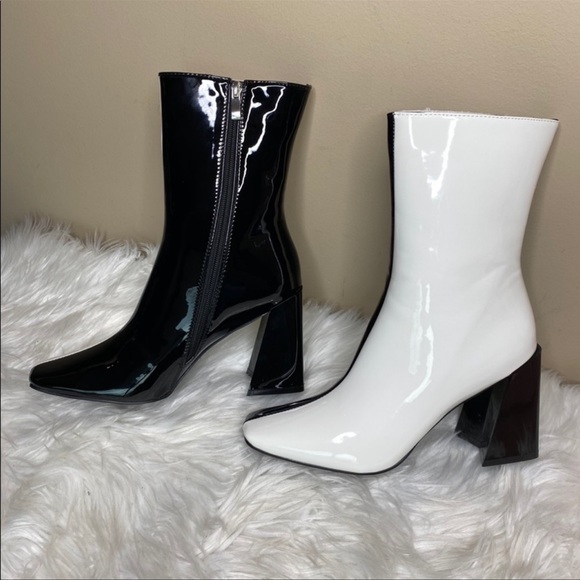 Azalea Wang Black & White Patent Ankle Bootie - Picture 6 of 11